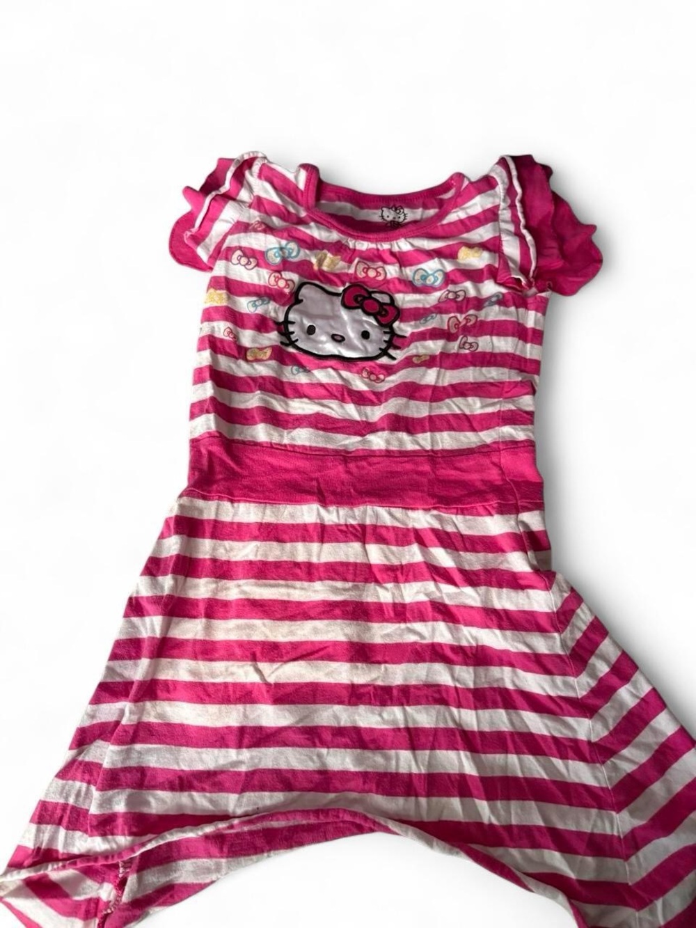 Hello Kitty Hot Pink & White Striped Girls Dress with Character Appliqué
